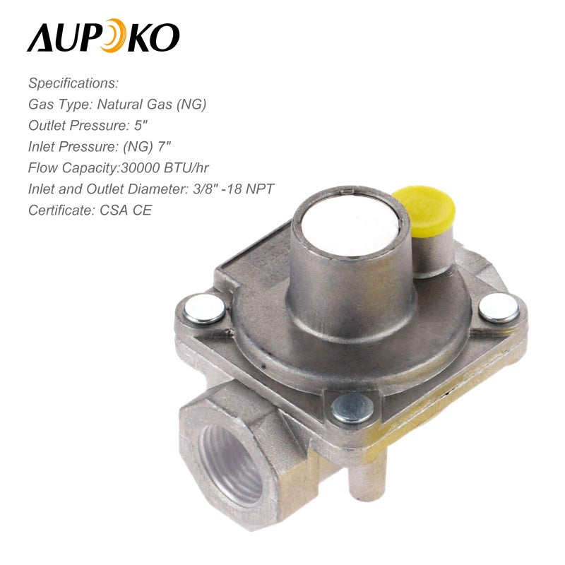 Aupoko 3/8" Natural Gas Regulator, 3/8" -18 NPT Natural Gas Low Pressure Regulator, Fits for NG Gas NPT Natural Gas Low Pressure Regulator with Gas Line Pipe Thread Tape - Image 2